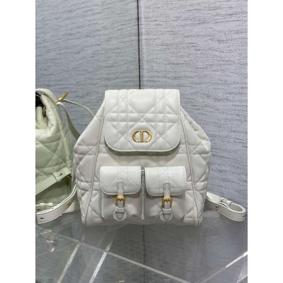 Dior Caro Medium Backpack in White Macrocannage Lambskin