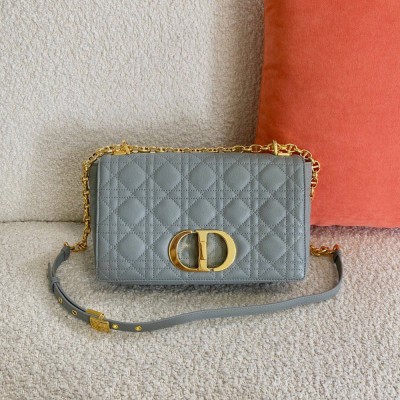 Dior Caro Medium Bag In Grey Cannage Calfskin