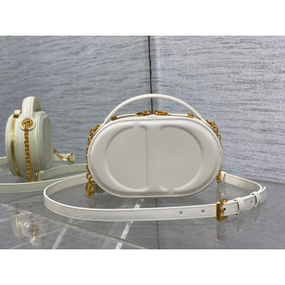 Dior CD Signature Oval Camera Bag in White Calfskin