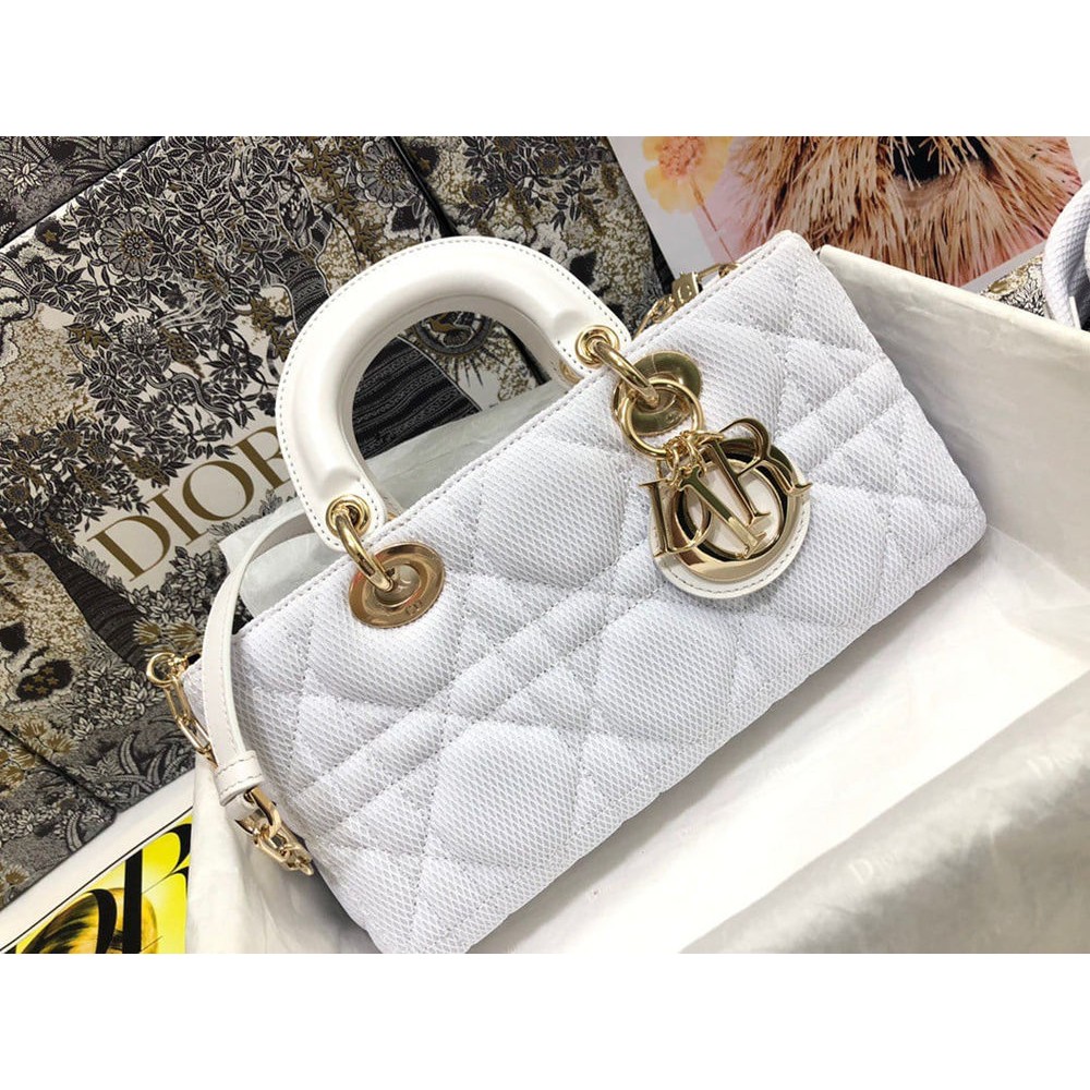 Dior Lady D-Joy Medium Bag In White Macrocannage Technical Fabric