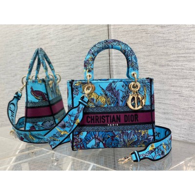 Dior Lady D-Lite Medium Bag In Multicolor Toile de Jouy Voyage Embroidery