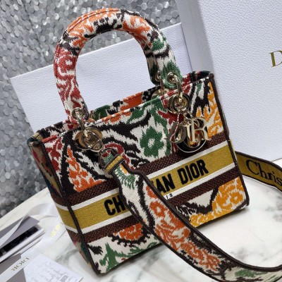 Dior Lady D-Lite Medium Bag In Yellow Dior Paisley Embroidery