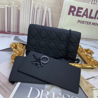 Dior Lady Dior Chain Pouch In Black Ultramatte Calfskin