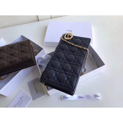 Dior Lady Dior Chain Pouch In Noir Cannage Lambskin