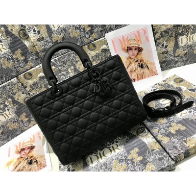 Dior Lady Dior Large Bag In Black Ultramatte Cannage Calfskin