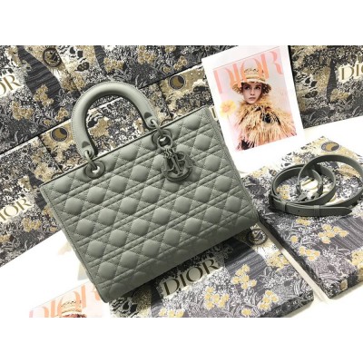 Dior Lady Dior Large Bag In Grey Ultramatte Cannage Calfskin