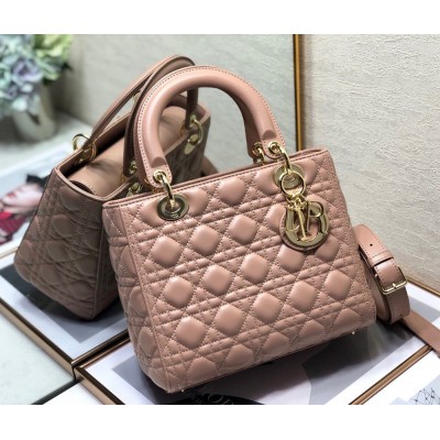 Dior Lady Dior Medium Bag In Blush Cannage Lambskin