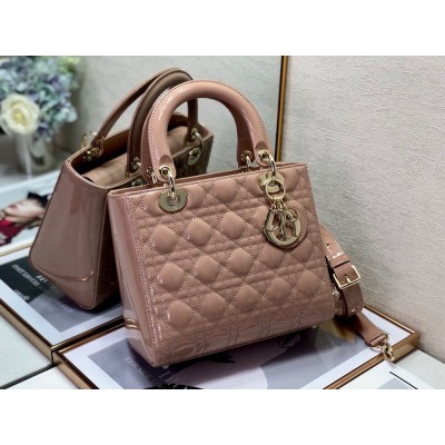 Dior Lady Dior Medium Bag In Blush Patent Cannage Calfskin