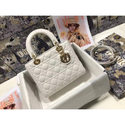 Dior Lady Dior Medium Bag In White Cannage Lambskin