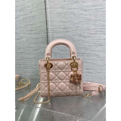 Dior Lady Dior Mini Bag with Chain in Pink Lambskin with Resin Charms