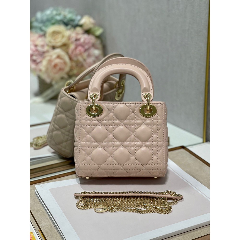 Dior Lady Dior Mini Bag with Chain in Powder Cannage Lambskin