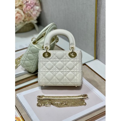 Dior Lady Dior Mini Bag with Chain in White Cannage Lambskin