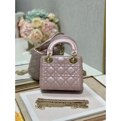 Dior Lady Dior Mini Chain Bag with Chain in Lotus Pearlescent Lambskin