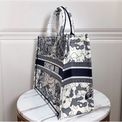 Dior Large Book Tote Bag In Around The World Embroidered Canvas