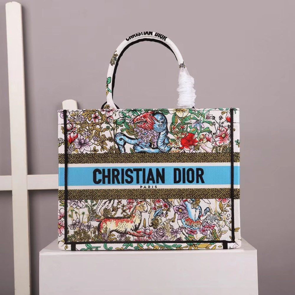 Dior Medium Book Tote Bag In Latte D-Constellation Embroidery