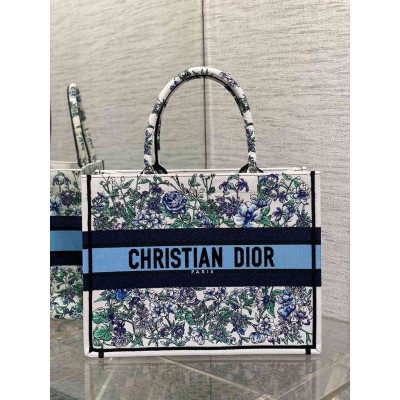 Dior Medium Book Tote Bag In Multicolor Flowers Constellation Embroidery