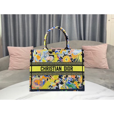 Dior Medium Book Tote Bag In Multicolor Zodiac Fantastico Embroidery