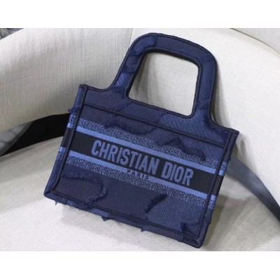 Dior Mini Book Tote Bag In Blue Camouflage Canvas