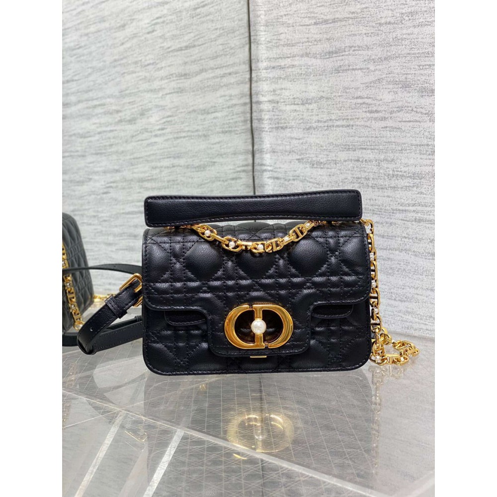 Dior Mini Jolie Top Handle Bag in Black Cannage Calfskin