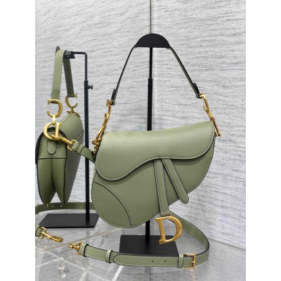 Dior Saddle Bag with Strap in Ethereal Green Grained Calfskin