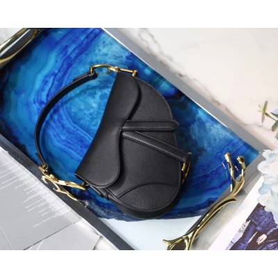 Dior Saddle Mini Bag In Black Grained Calfskin