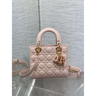 Dior Small Lady Dior Bag in Pink Lambskin with Resin Charms