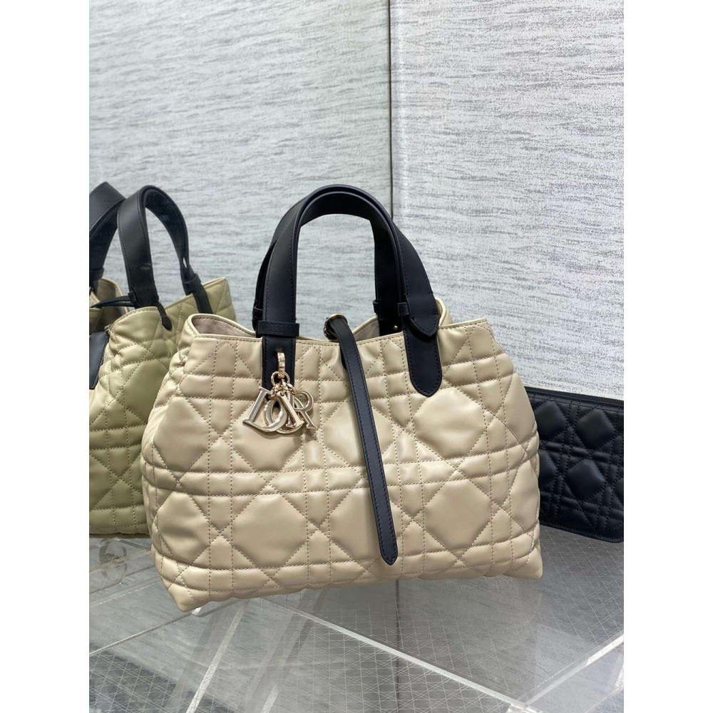 Dior Toujours Medium Bag in Beige and Black Macrocannage Calfskin