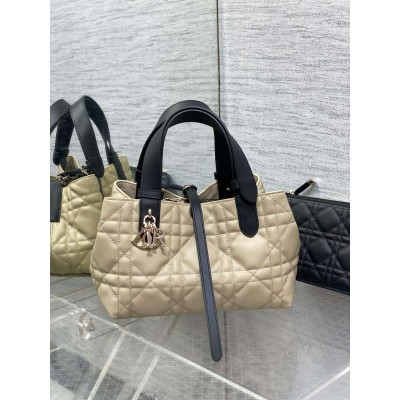 Dior Toujours Small Bag in Beige and Black Macrocannage Calfskin