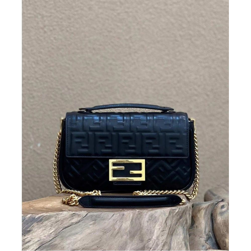 Fendi Baguette Chain Midi Bag In Black Nappa Leather TDBS25598