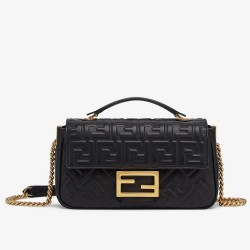 Fendi Baguette Chain Midi Bag In Black Nappa Leather TDBS25598