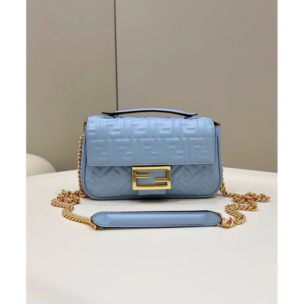 Fendi Baguette Chain Midi Bag In Blue Nappa Leather TDBS25599