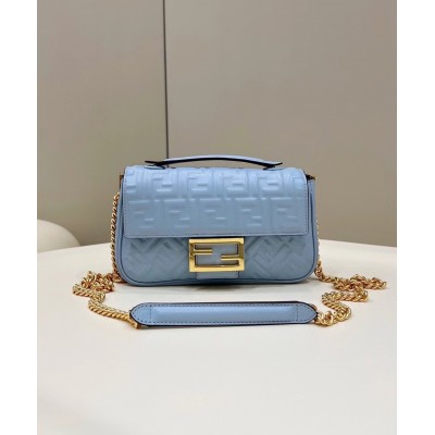 Fendi Baguette Chain Midi Bag In Blue Nappa Leather TDBS25599