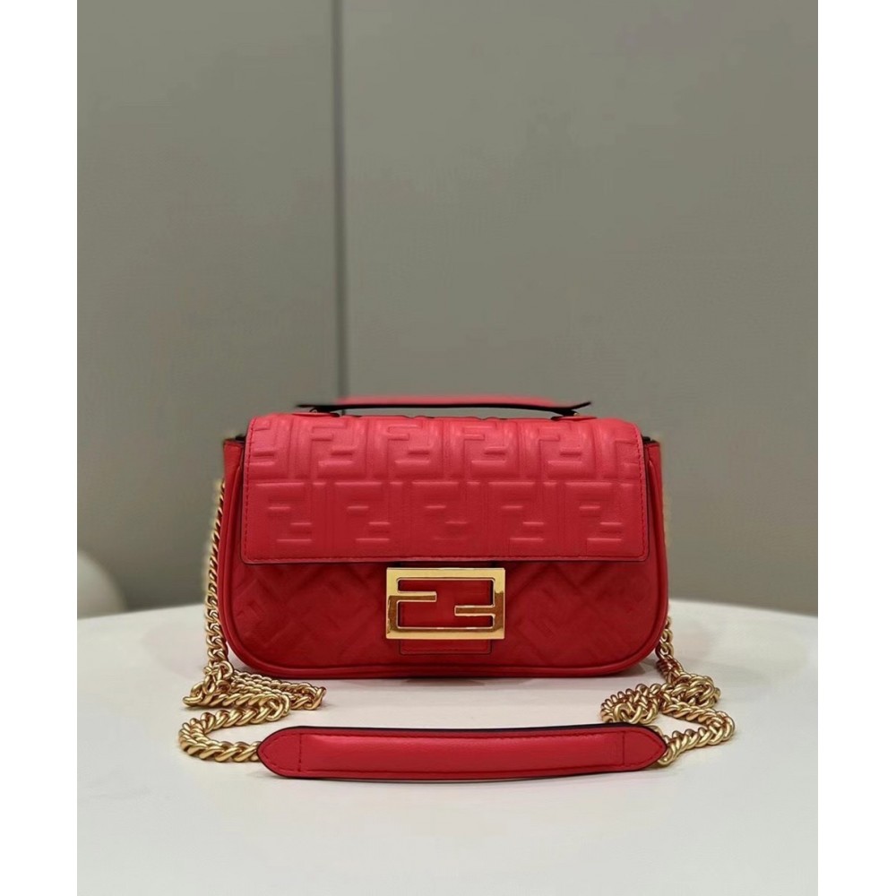 Fendi Baguette Chain Midi Bag In Red Nappa Leather TDBS25601