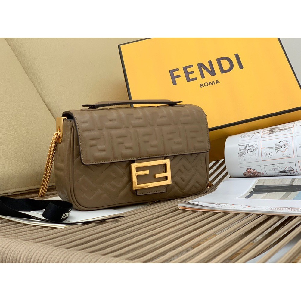 Fendi Baguette Chain Midi Bag In Taupe Nappa Leather TDBS25602