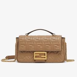 Fendi Baguette Chain Midi Bag In Taupe Nappa Leather TDBS25602