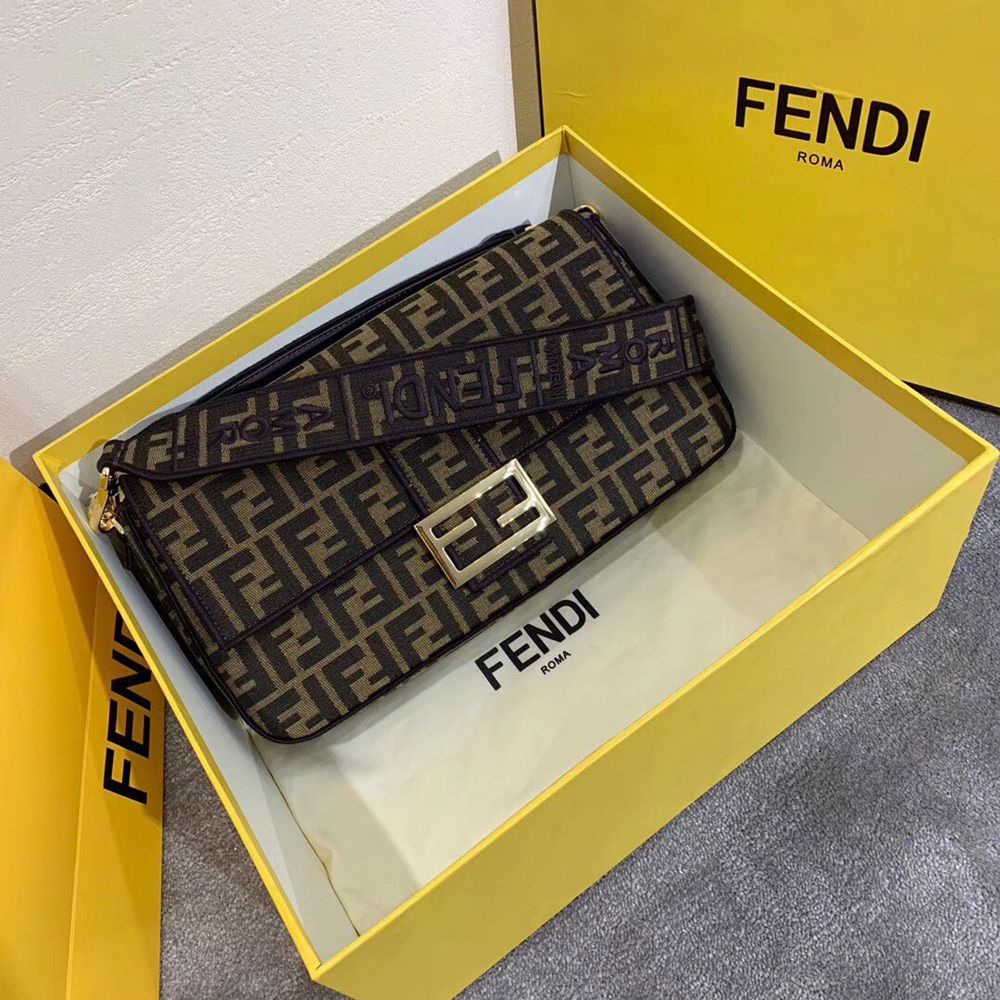 Fendi Baguette Large Bag In FF Fabric With Black Trim TDBS25604