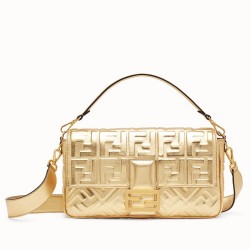 Fendi Baguette Large Bag In Gold Lambskin With FF Motif TDBS25606