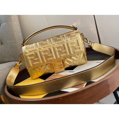 Fendi Baguette Medium Bag In Gold Lambskin With FF Motif TDBS25610