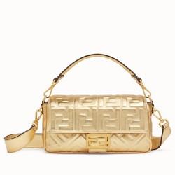 Fendi Baguette Medium Bag In Gold Lambskin With FF Motif TDBS25610