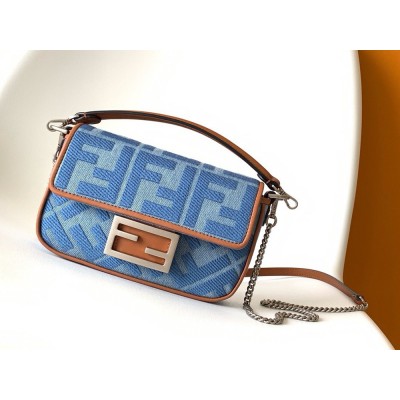 Fendi Baguette Mini Bag in Denim with FF Embroidery  TDBS25616