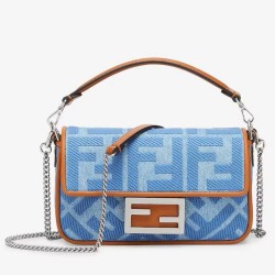 Fendi Baguette Mini Bag in Denim with FF Embroidery  TDBS25616