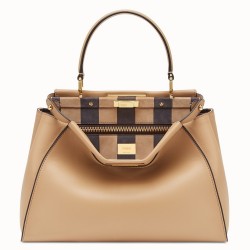 Fendi Beige Peekaboo Medium Bag With Pequin Motif TDBS25795