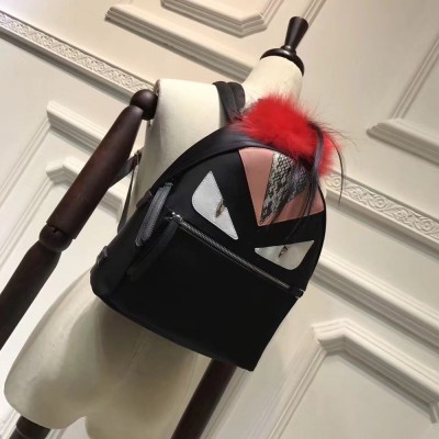 Fendi Black Bag Bugs Eyes Fox Fur Backpack TDBS25578