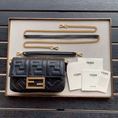 Fendi Black FF Motif Mini Baguette Bag TDBS25621