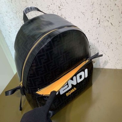 Fendi Black Glazed Fabric Large Backpack TDBS25581