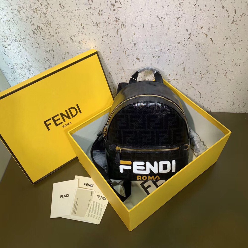 Fendi Black Glazed Fabric Mini Backpack TDBS25582