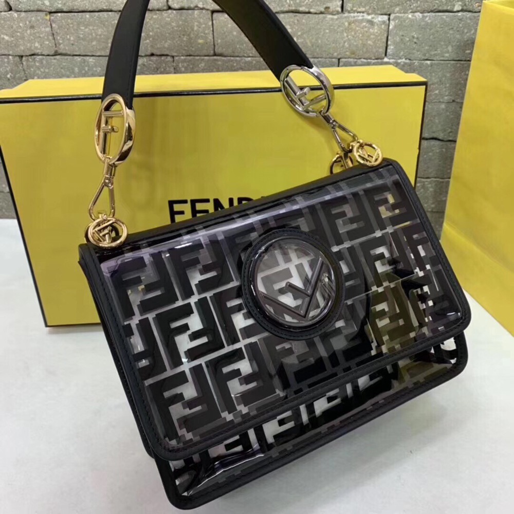 Fendi Black Kan I F Bag In Transparent PU TDBS25748