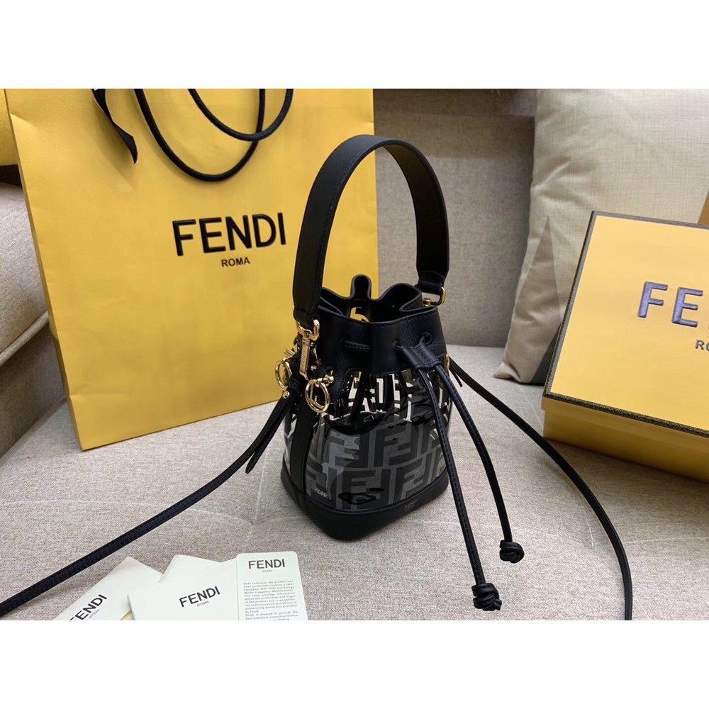 Fendi Black Mon Tresor Mini Bucket Bag In Transparent PU TDBS25916