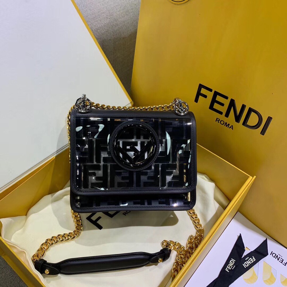 Fendi Black Small Kan I F Bag In Transparent PU TDBS25749