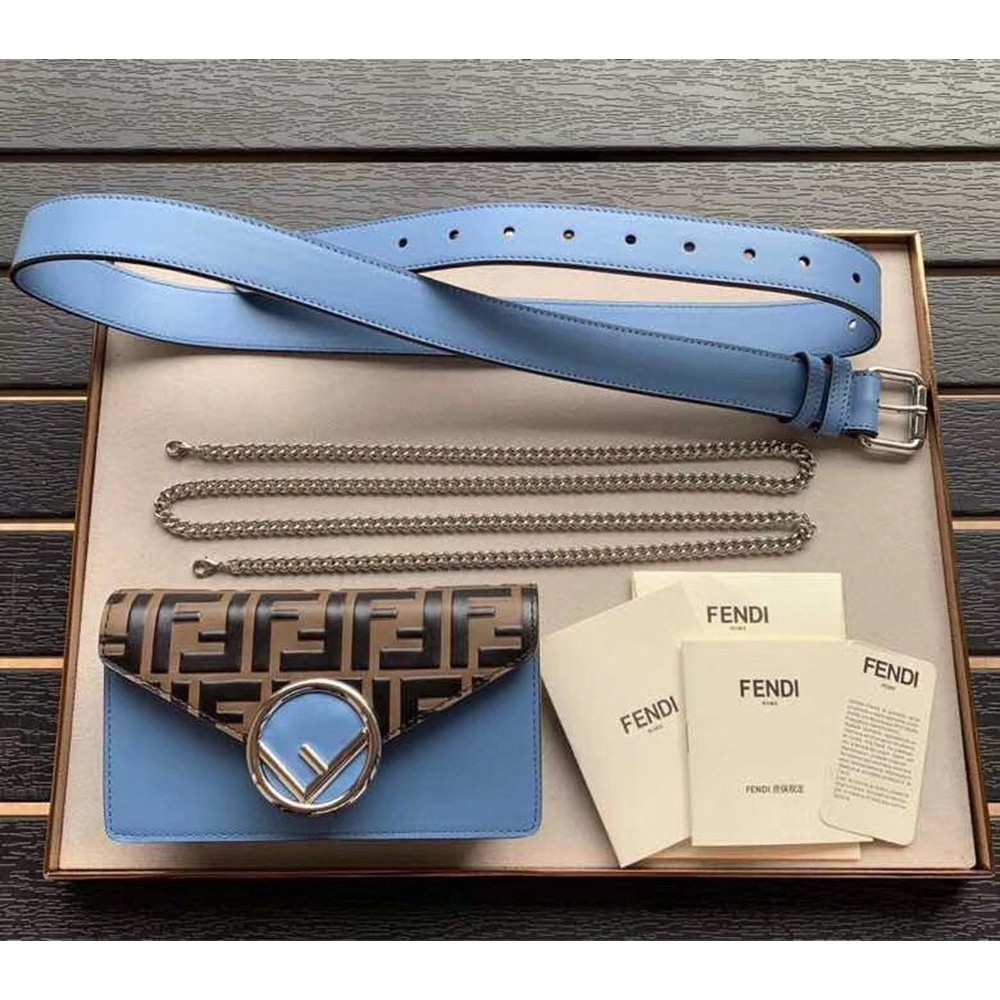 Fendi Blue Kan I F Belt Bag With FF Motif TDBS25653